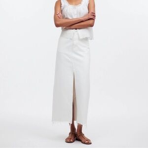 Madewell The Rilee Denim Midi Skirt Size 29 Slit Tile White Cotton 90s Preppy